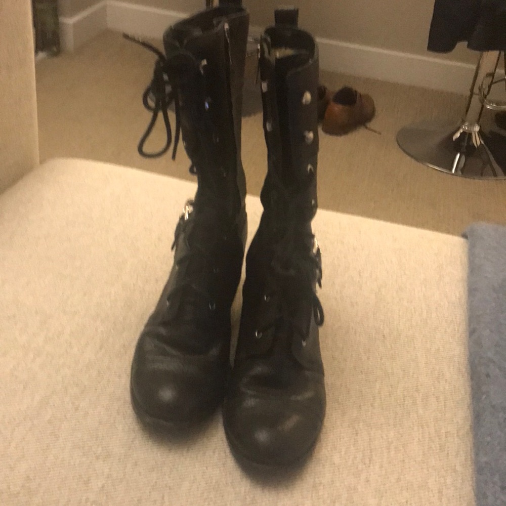 Michael Kors Black Lace Up Combat Wedge Boots